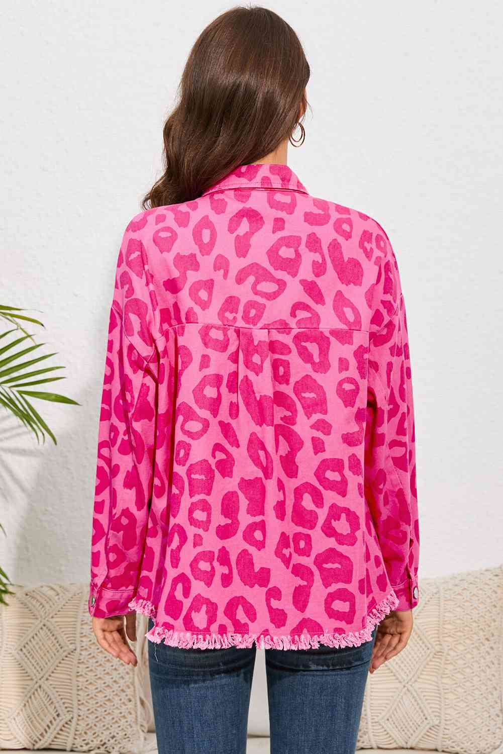 FashionToFigureTrends Hot Pink Leopard Raw Hem Jacket