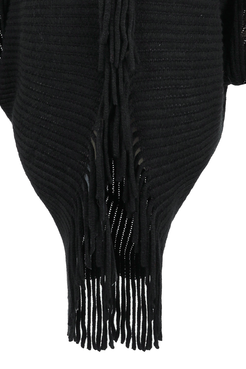 One Size Fringe Detail Long Sleeve Ribbed Poncho