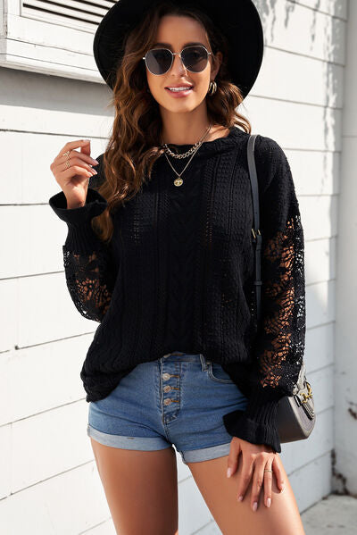 Isabella Openwork Lantern Sleeve Dropped Shoulder Sweater