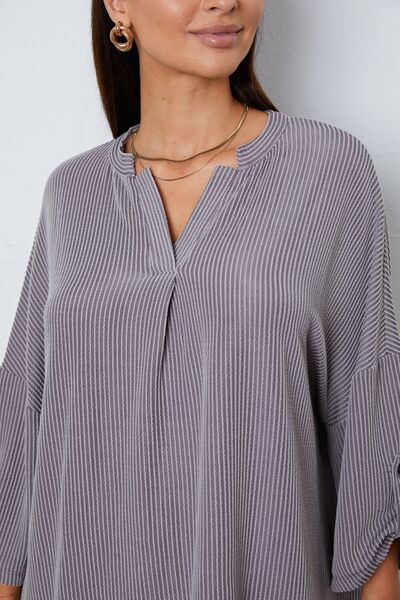 Notched Roll-Tab Sleeve Blouse