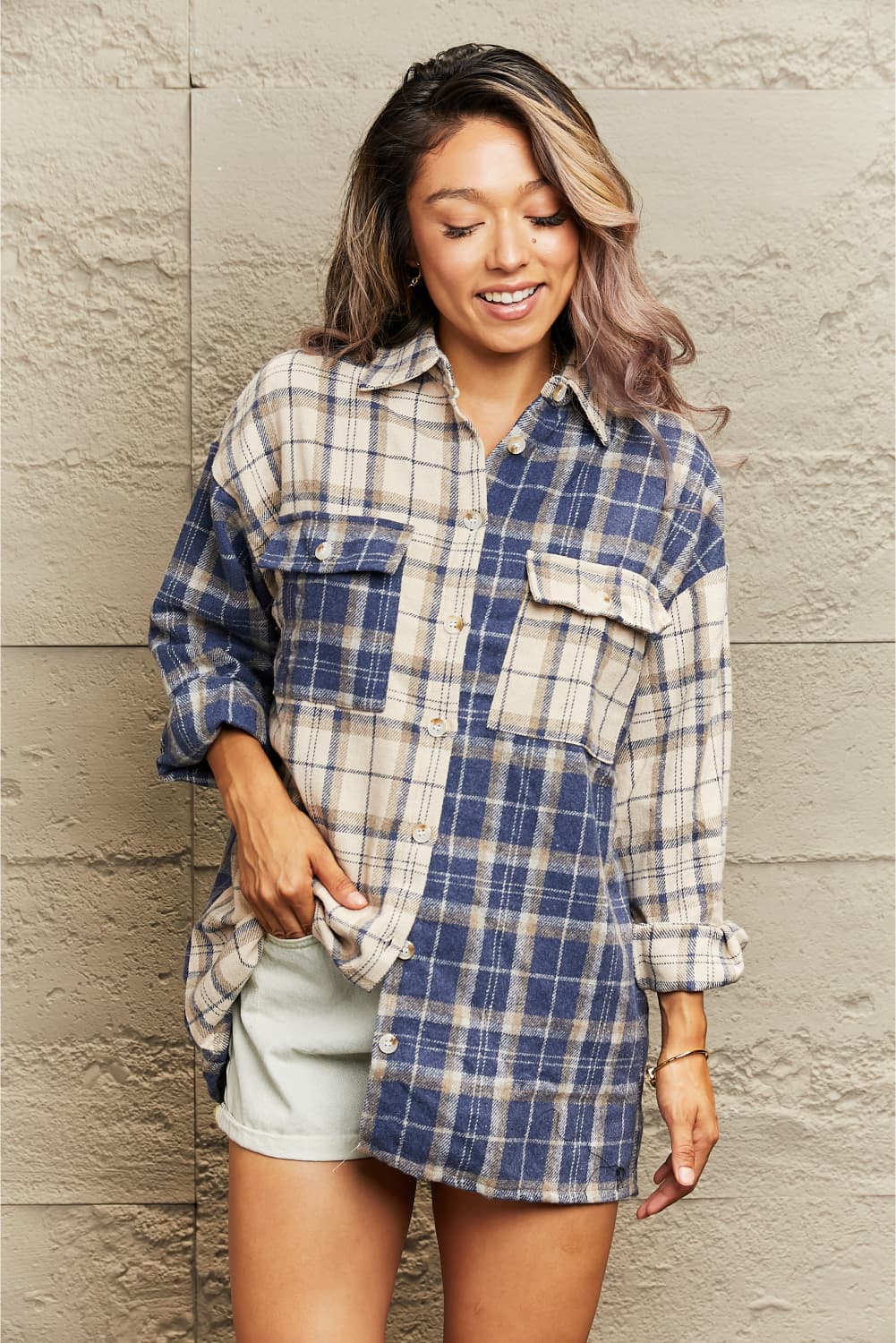 Outer Adventure Plaid Dropped Shoulder Shirt Jacket