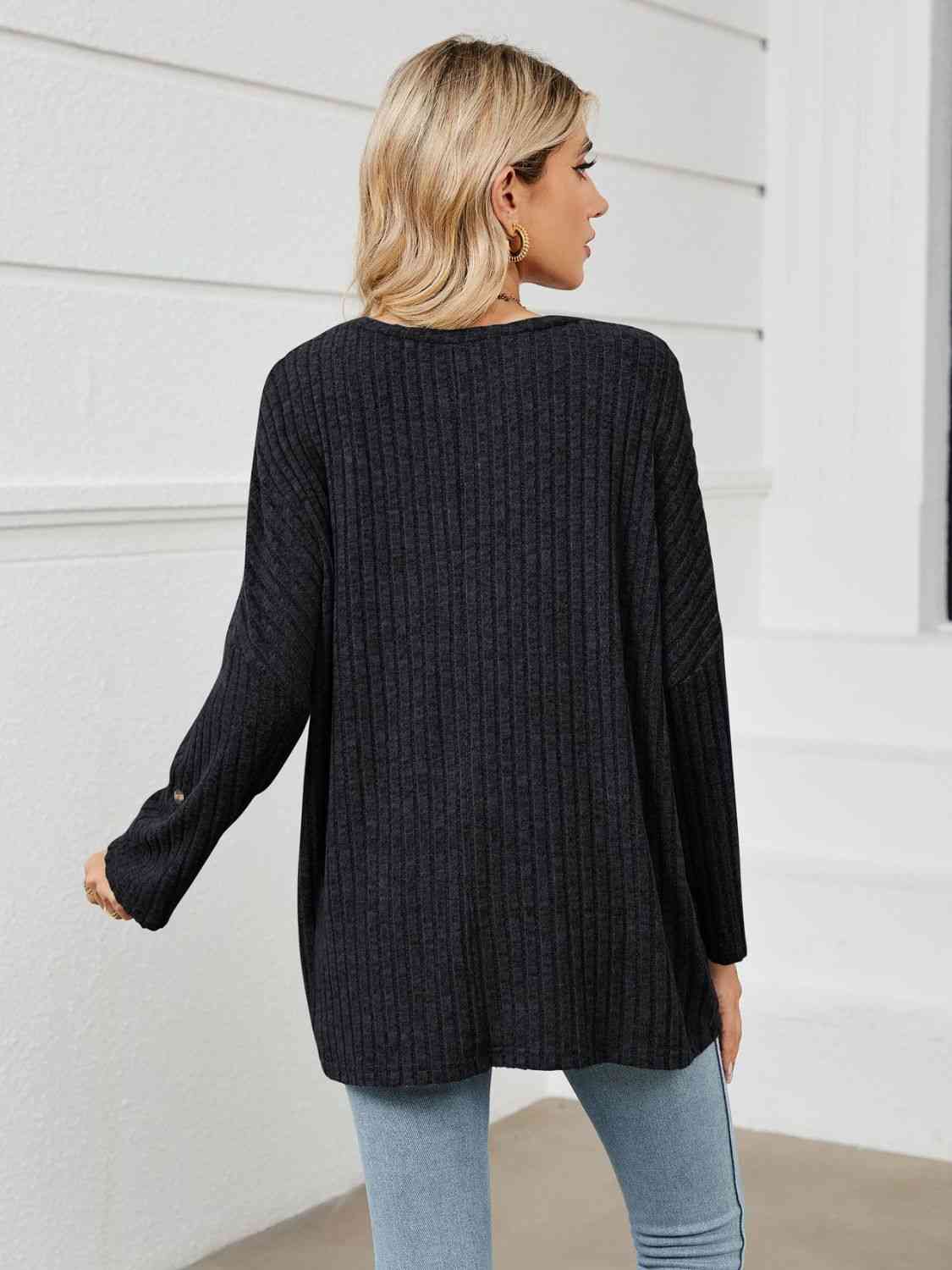 Full Size Round Neck Ribbed Long Sleeve T-Shirt