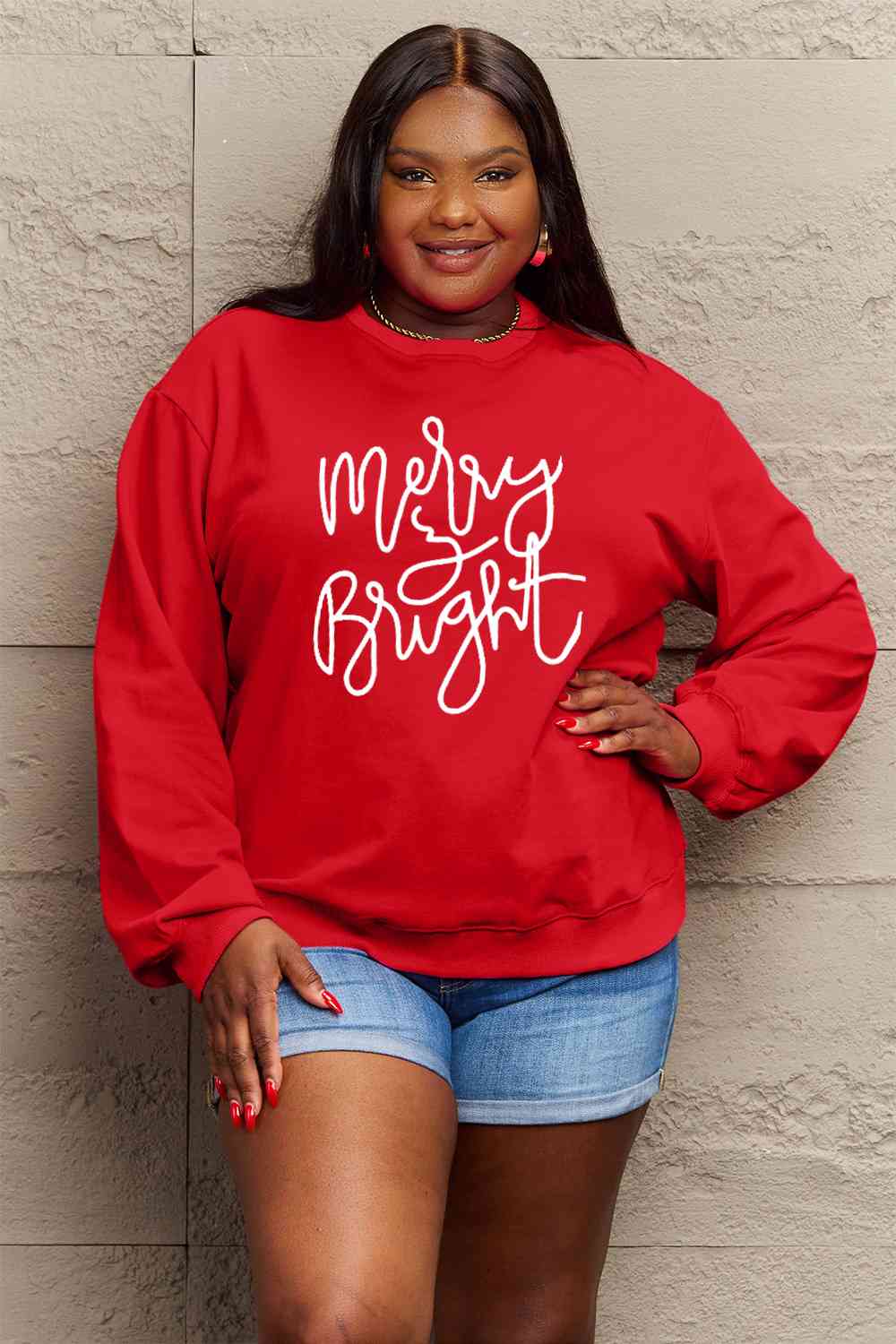 Simply Love Full Size Christmas MERRY AND BRIGHT Graphic Sweatshirt