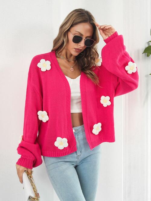 So Floral Open Front Long Sleeve Cardigan