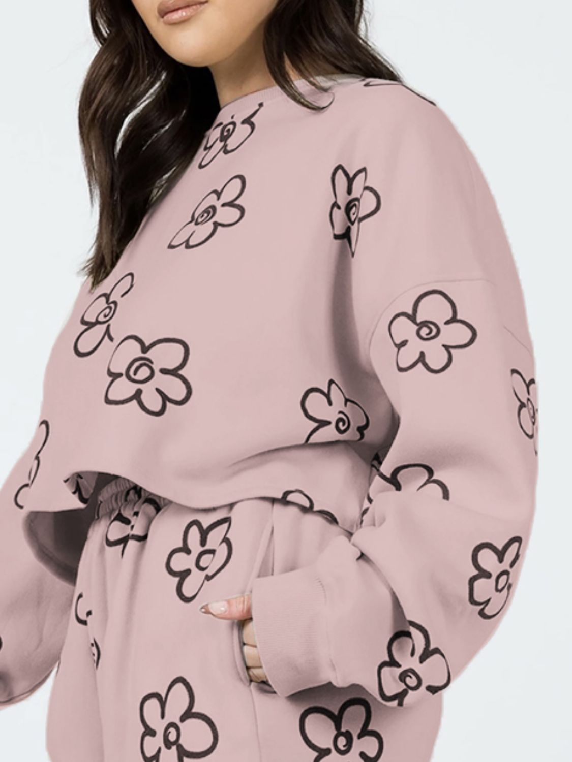 HANNAH MEA Floral Dropped Shoulder Sweatshirt and Shorts Set