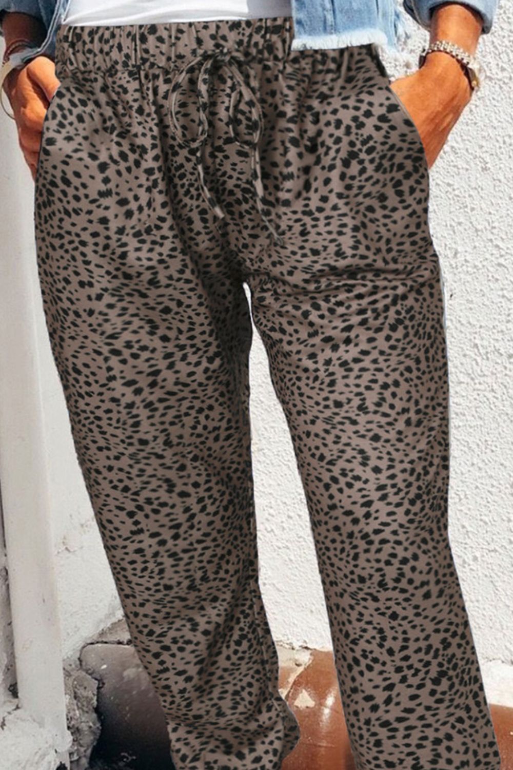 Full Size Leopard Pocketed Long Pants