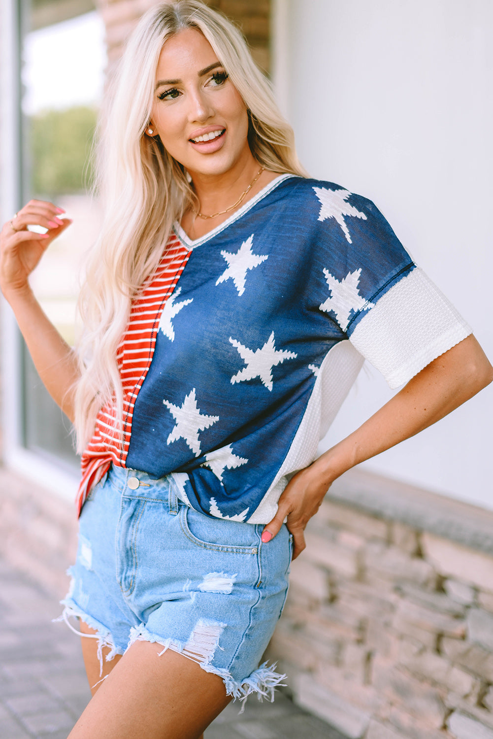 Women's Star and Stripe V-Neck Top