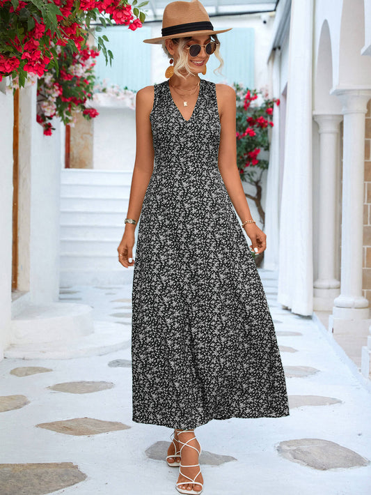 Women's Printed Open Back Sleeveless Maxi Dress
