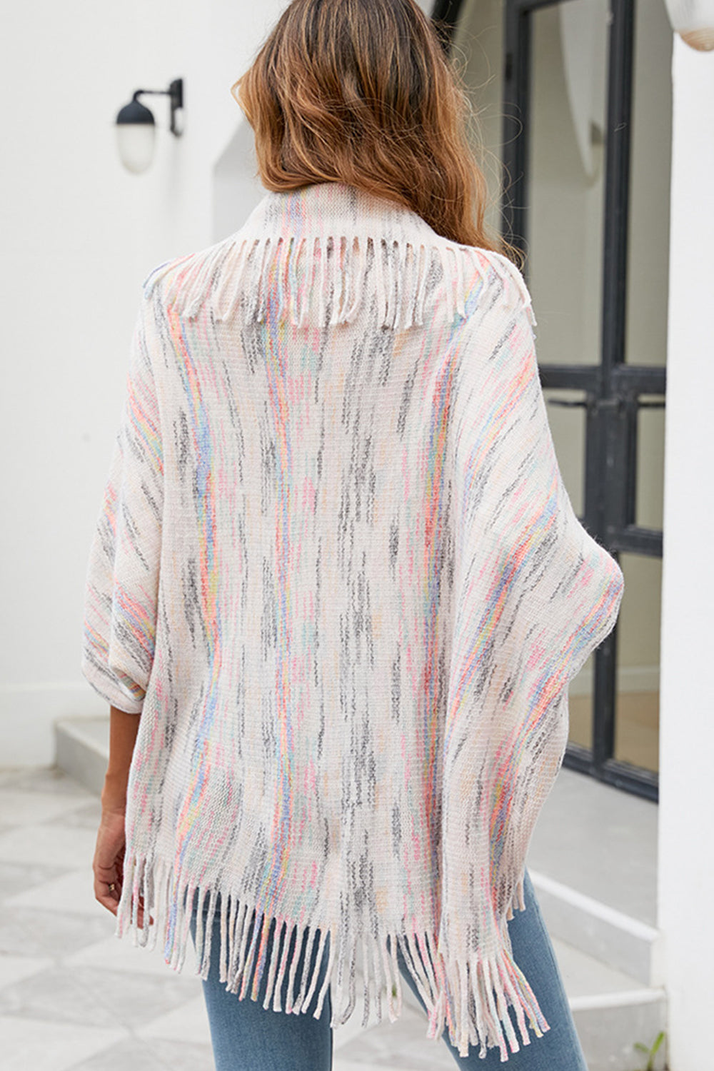 One Size Fringe Detail Printed Poncho