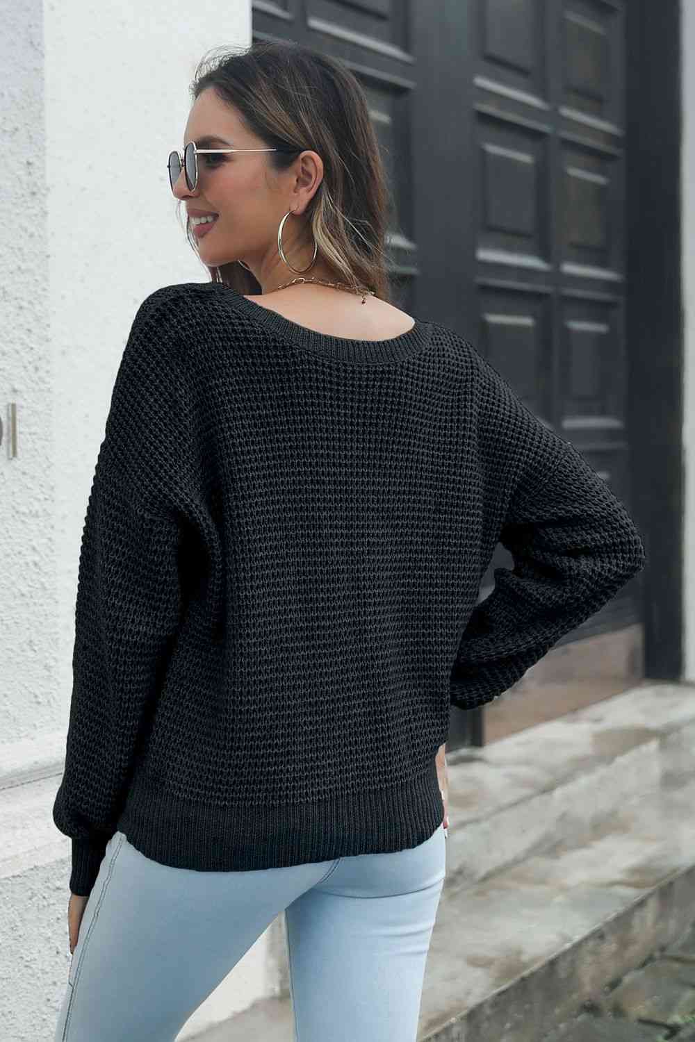 KnittedEmporium Crisscross Surplice Neck Long Sleeve Sweater
