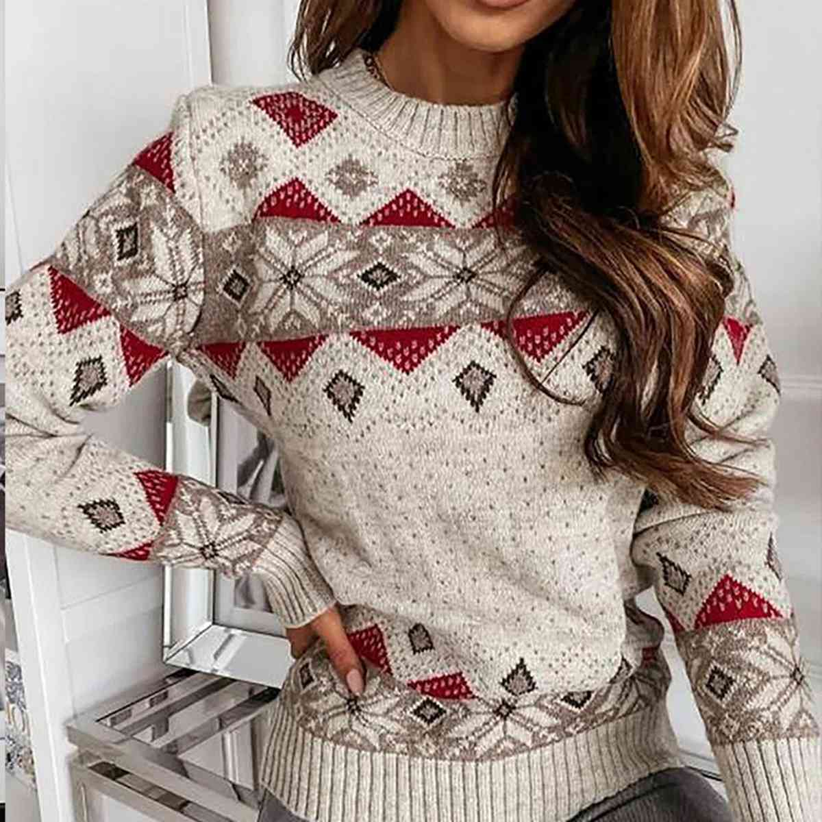 Christmas Snowflake Round Neck Sweater