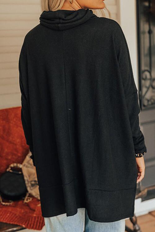 LoveByHannah Cowl Neck Long Sleeve Slit Blouse