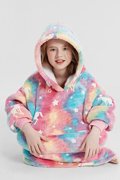 YOUTH GIRLS Luminous Pattern Oversize Long Sleeve Fuzzy Hoodie SZ ONE SIZE