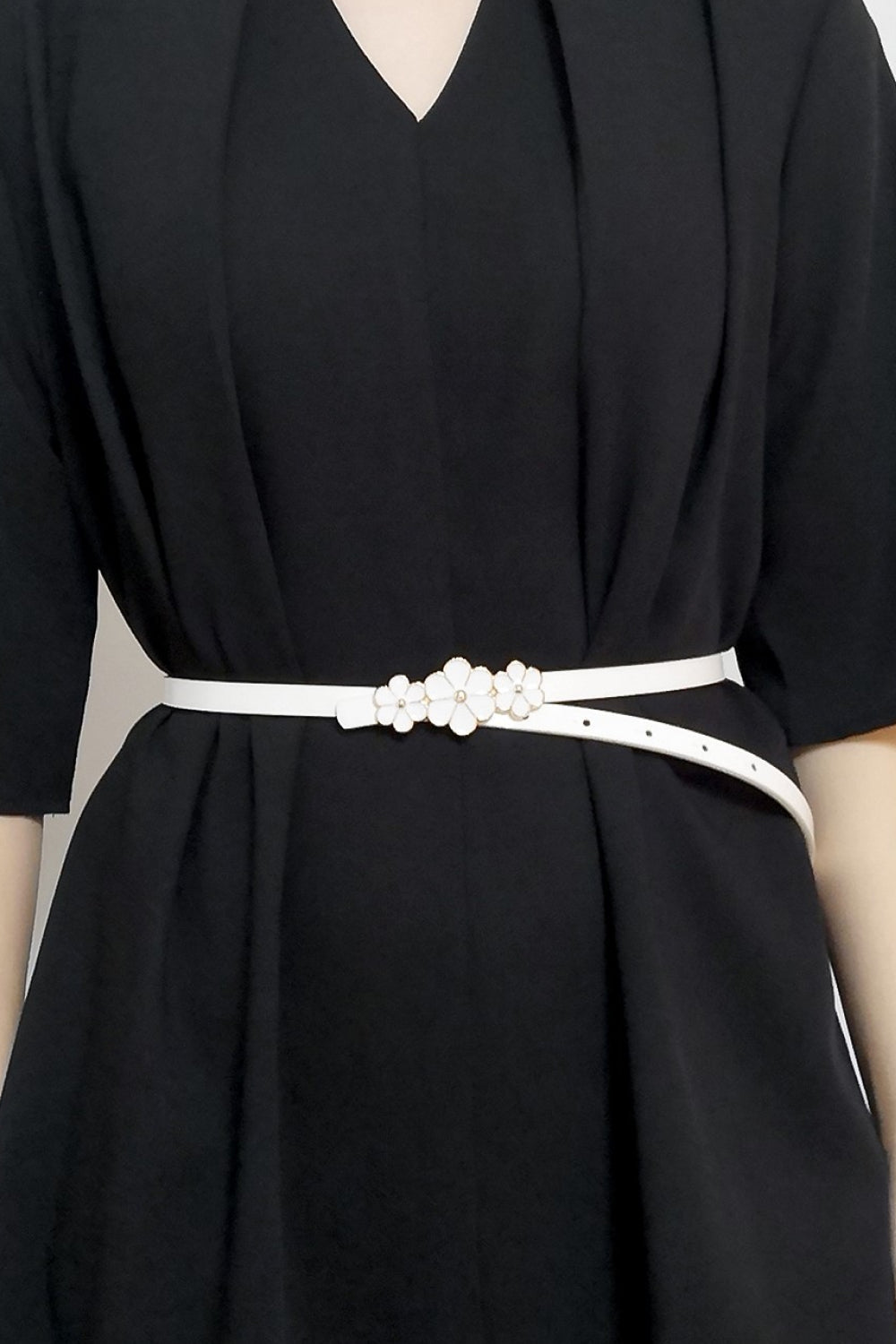 Jessica Anne Beauty Flower Decor Skinny PU Belt