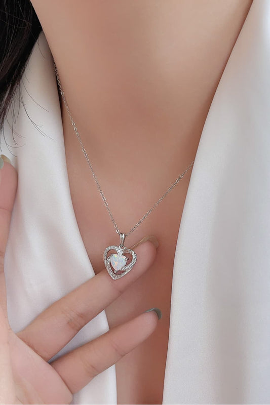 Women's Opal Heart Pendant Necklace