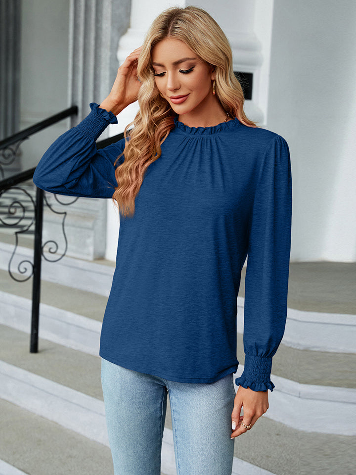 Round Neck Flounce Sleeve Blouse