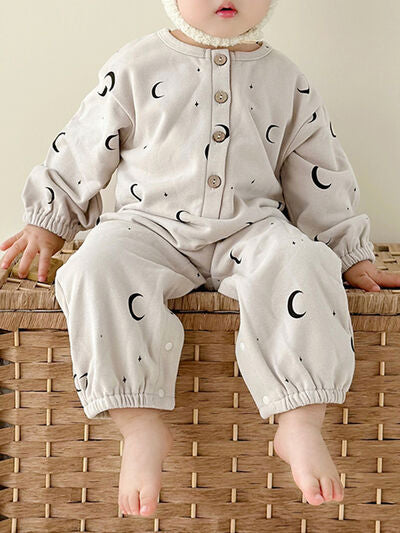 LITTLE KIDS UNISEX Printed Button Up Dropped Shoulder Jumpsuit SZ 3M-24M