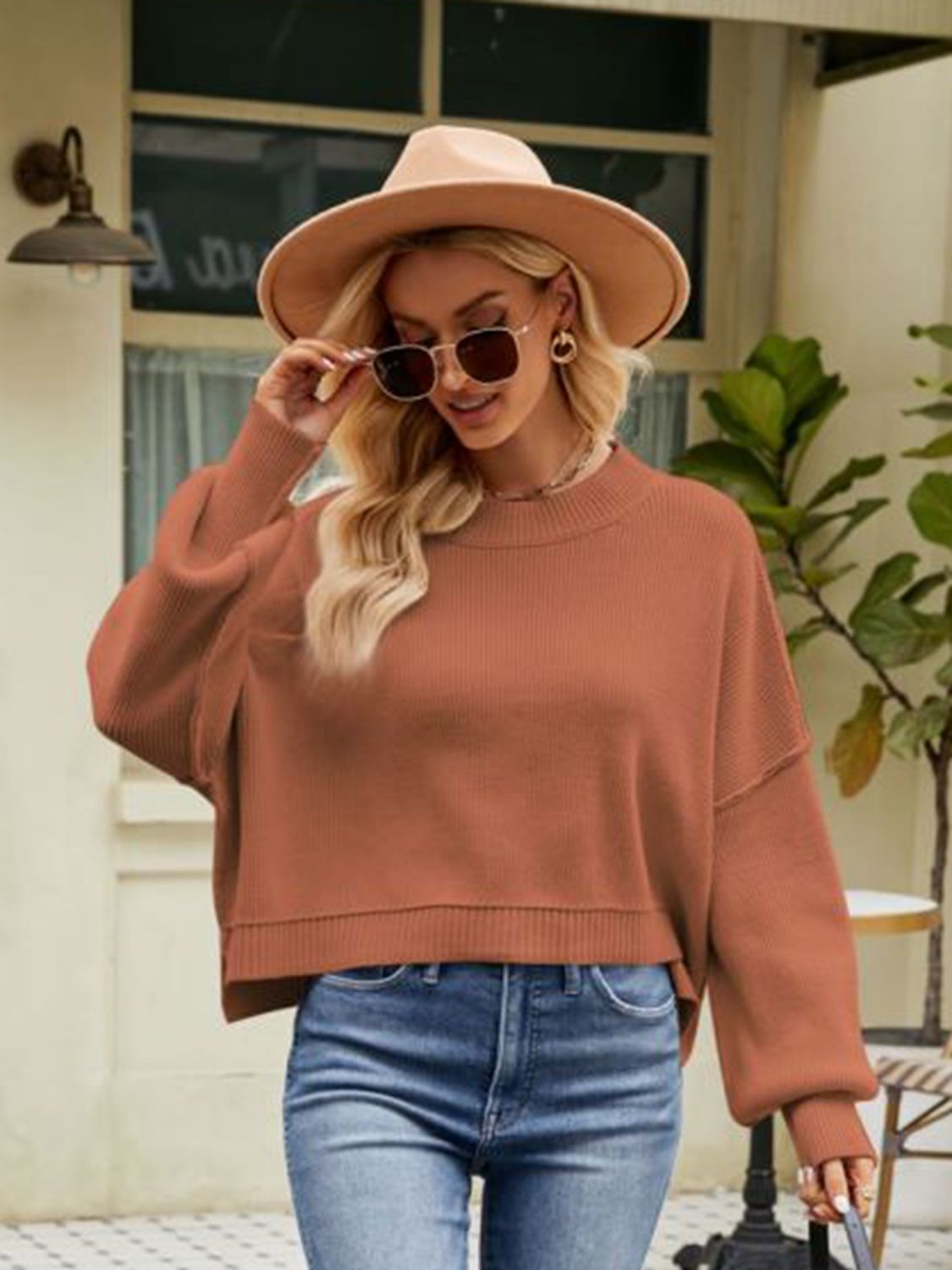 Chic Babe' Round Neck Dropped Shoulder Sweater 🦋