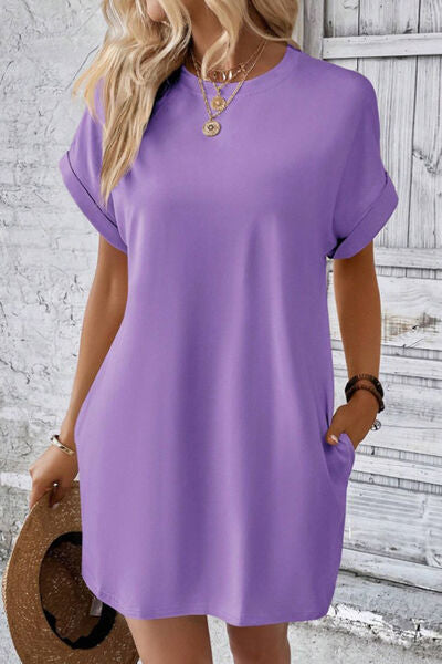 Pocketed Round Neck Short Sleeve Dress