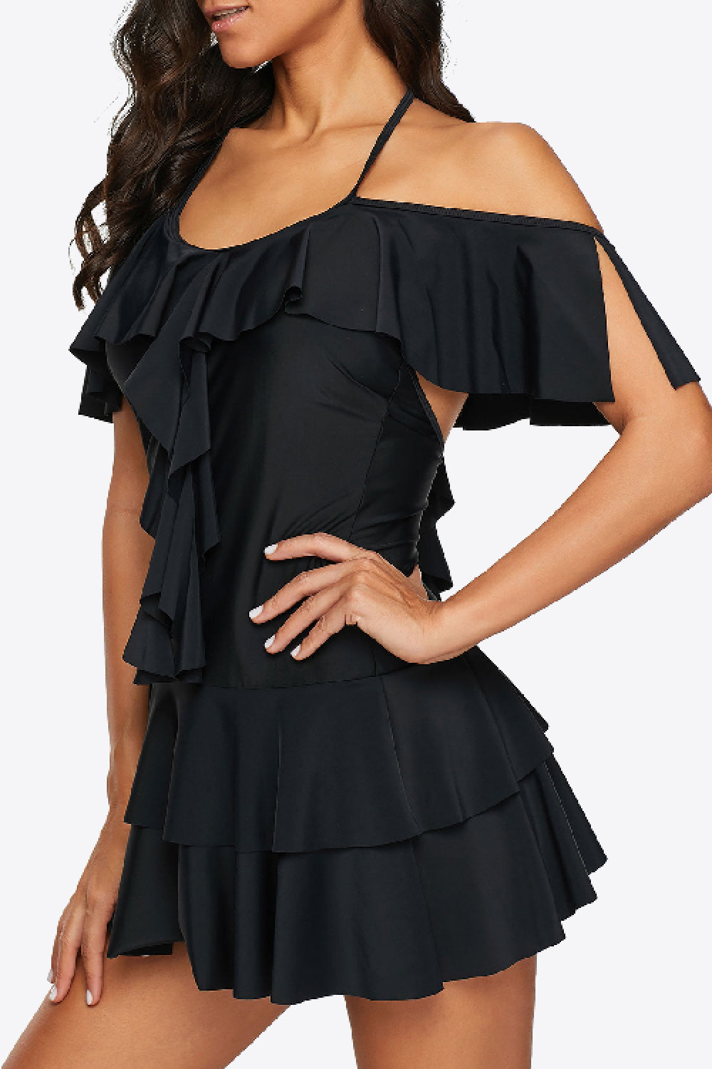 Women's Full Size Ruffled Cold-Shoulder Two-Piece Swimsuit