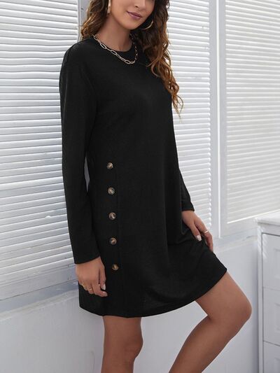 Women's Candida Decorative Button Round Neck Dress