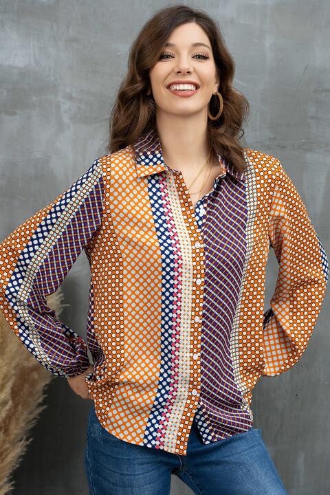 Printed Collared Neck Long Sleeve Shirt