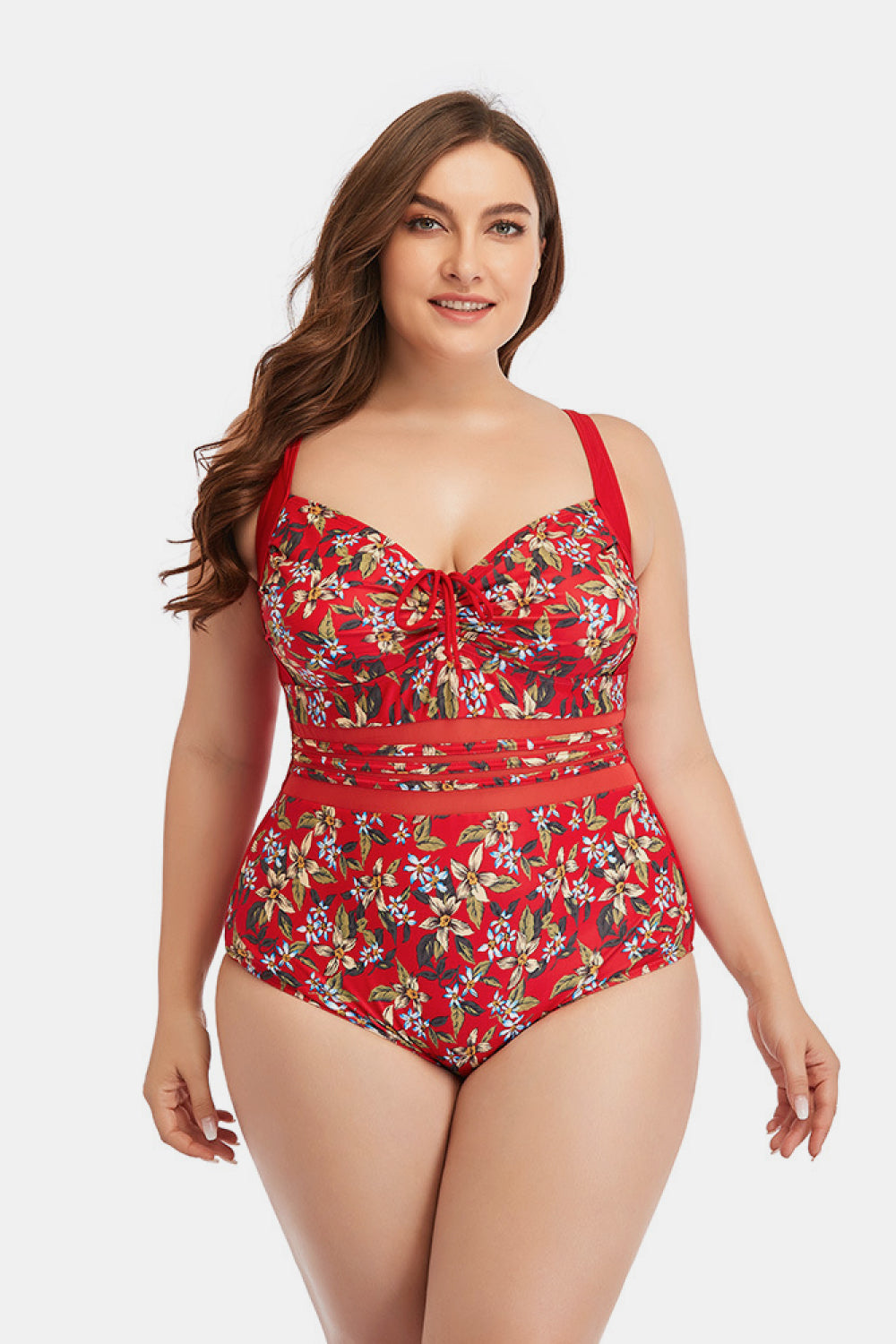 Women's Floral Drawstring Detail One-Piece Swimsuit