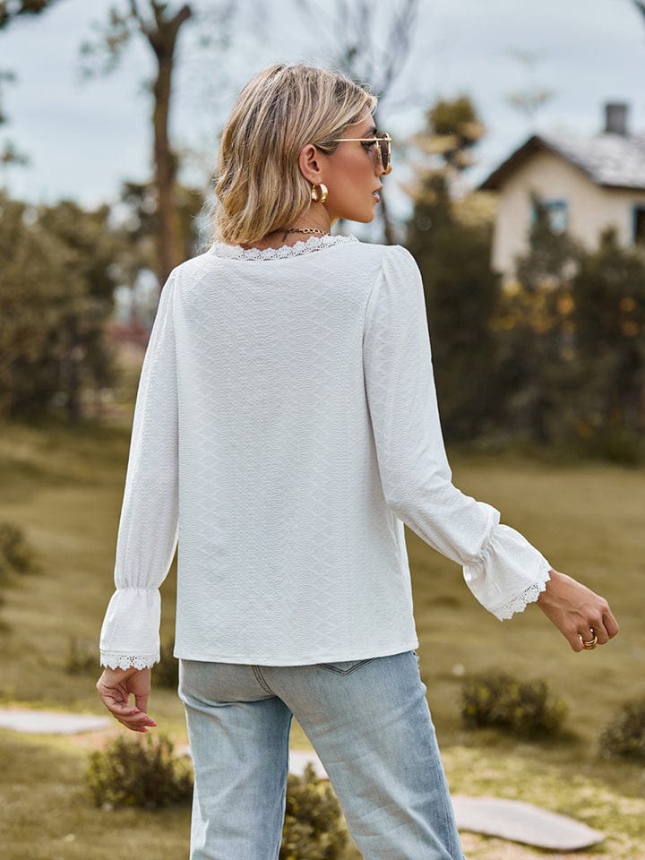 Full Size V-Neck Flounce Sleeve Blouse