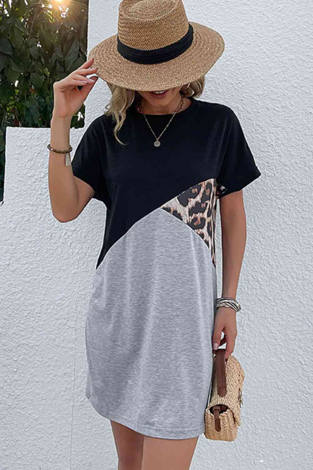 Women's Candida Color Block Leopard Tee Dress