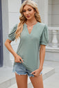 Eyelet Notched Puff Sleeve T-Shirt