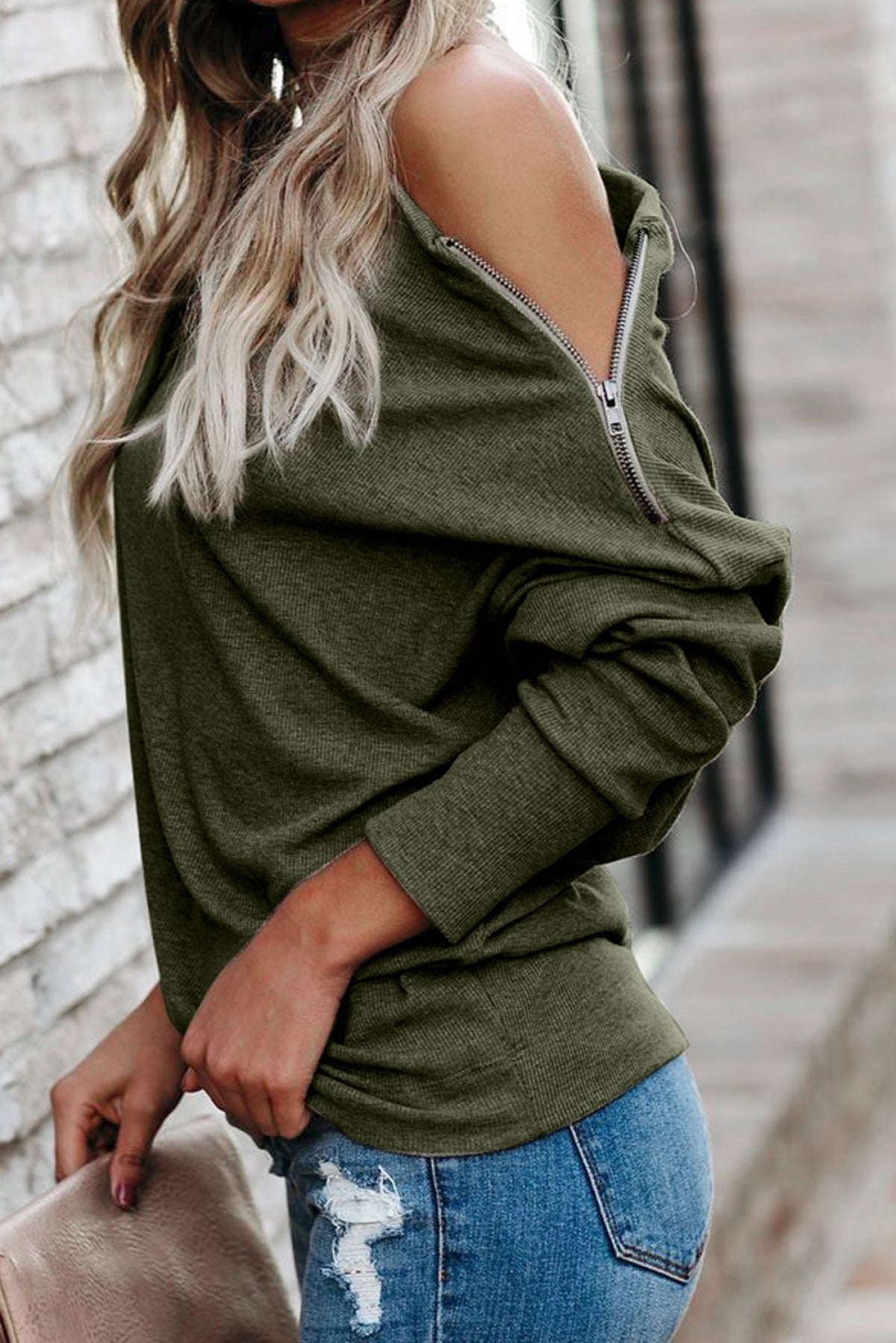 Ribbed Zip Knit Top