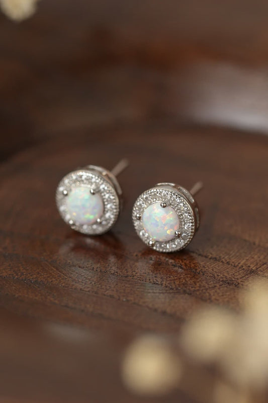 Women's Opal 4-Prong Round Stud Earrings