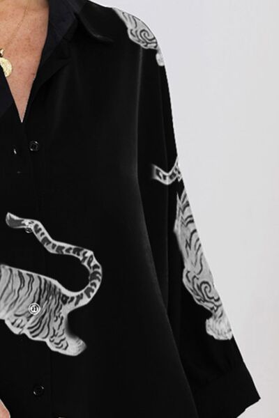 Women's Celeste Tiger Pattern Button Up Long Sleeve Shirt