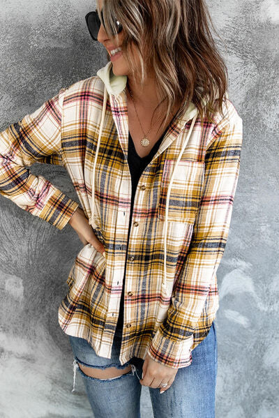 Plaid Button Up Hooded Jacket