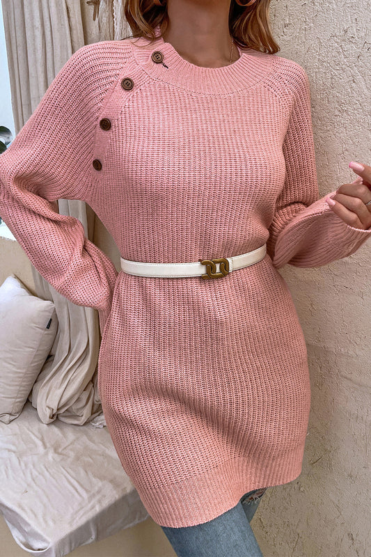 Chic Babe' Round Neck Button Detail Ribbed Sweater 🦋