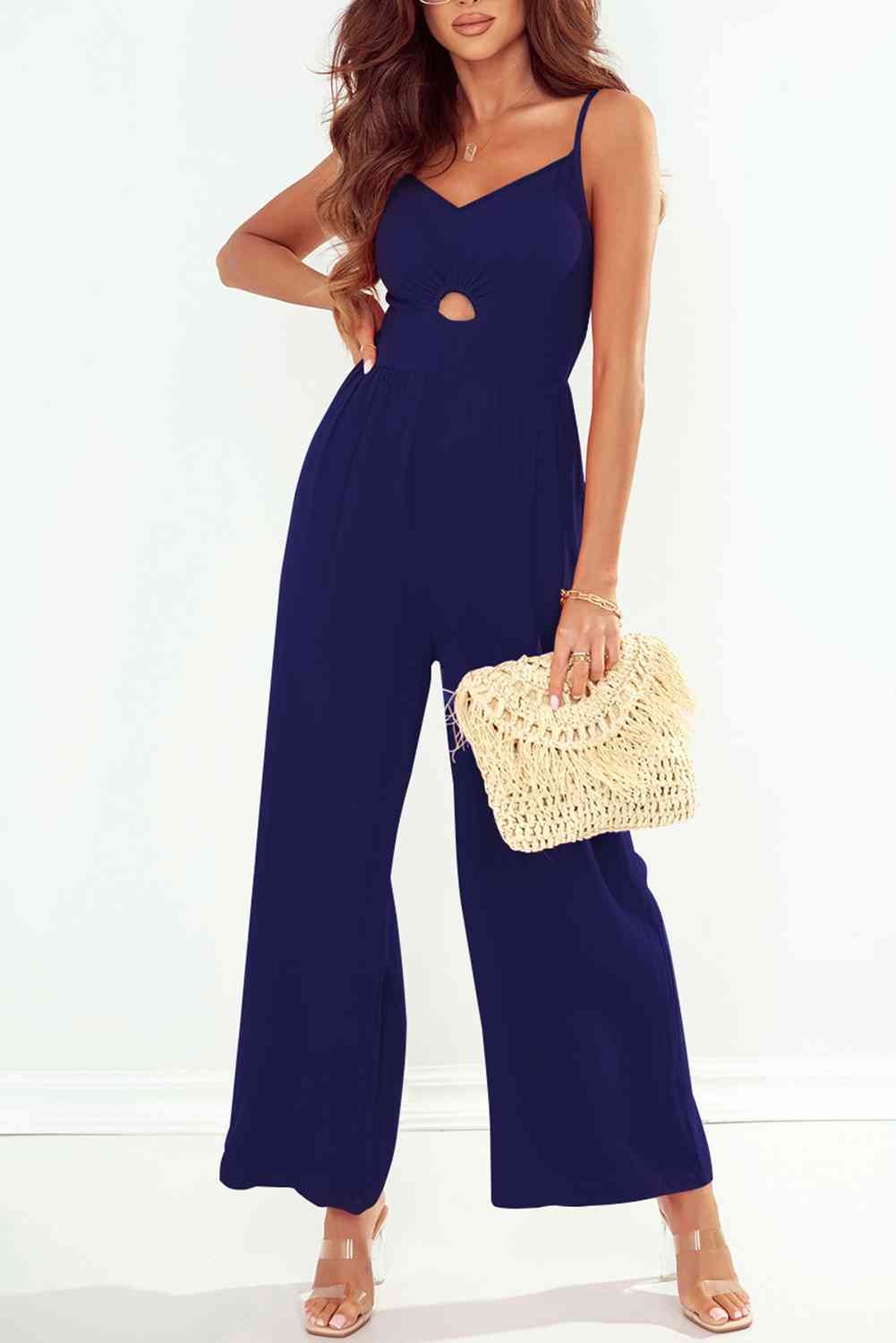 BeautifyJumpers Smocked Spaghetti Strap Wide Leg Jumpsuit