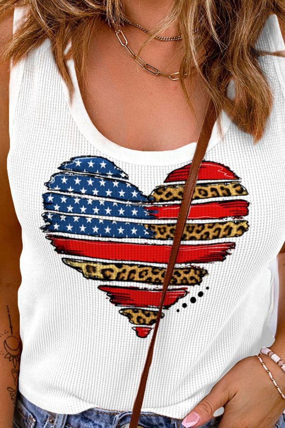 Women's Full Size Star and Stripe Heart Graphic Scoop Neck Tank
