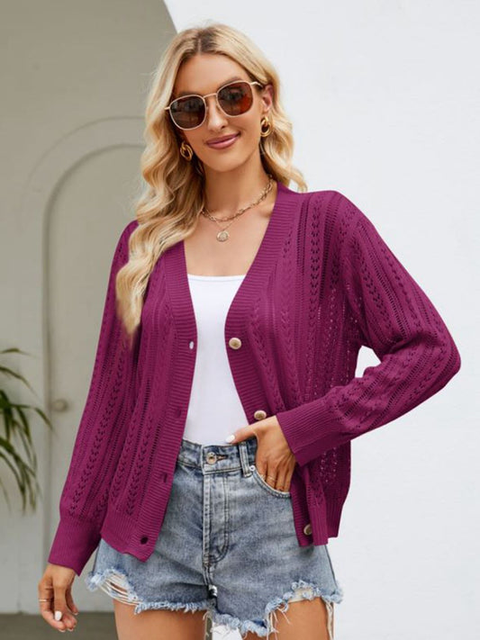 SkyMarie Button Down Ribbed Trim Cardigan