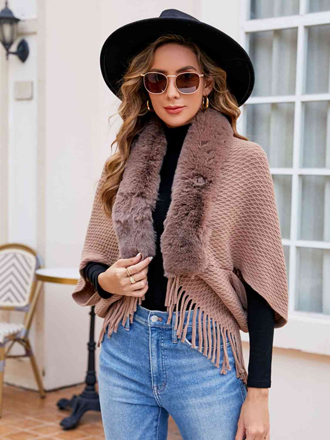 Woman Defined One Size Open Front Fringe Hem Poncho