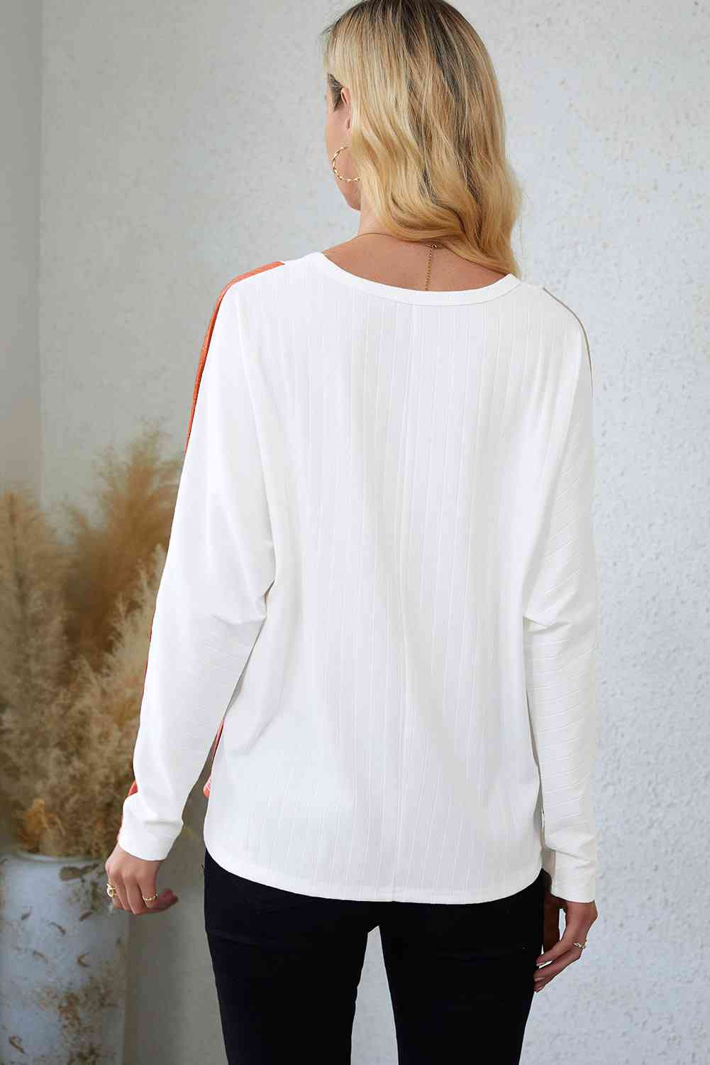 Color Block Khaki Brown Long Sleeve T-Shirt