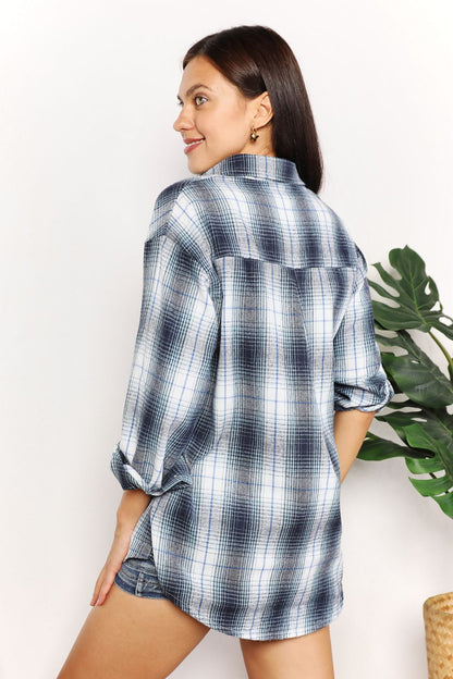 Double Take Full Size Plaid Dropped Shoulder Shirt