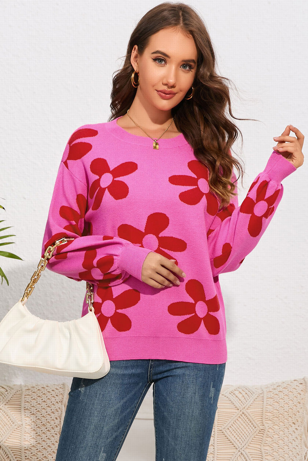 Malibu Dreams Floral Print Round Neck Dropped Shoulder Sweater 🦋