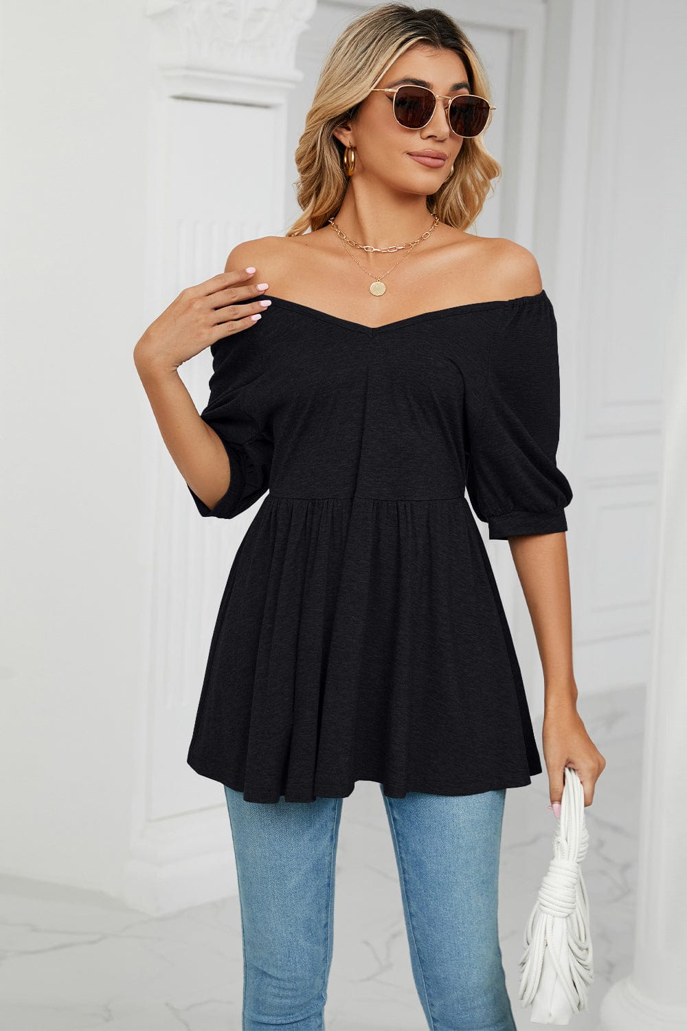 Full Size V-Neck Babydoll Top