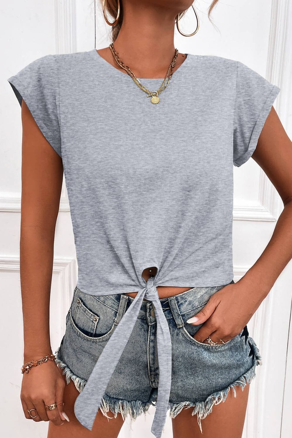 Full Size Tied Round Neck Crop Tee