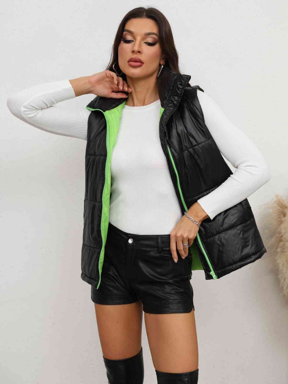 Full Size Zip-Up Collared Vest