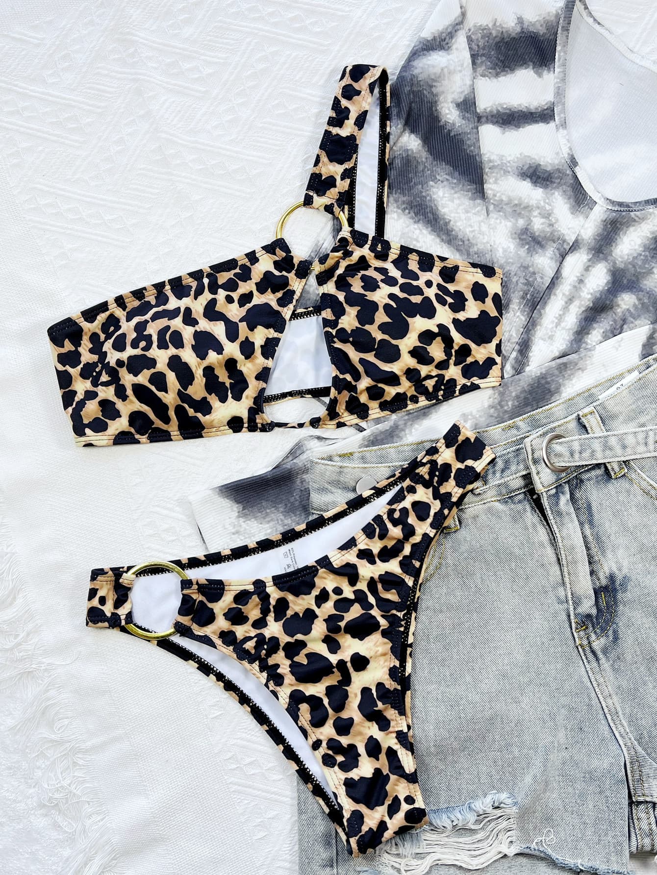 CY APPLE Leopard One-Shoulder Bikini Set