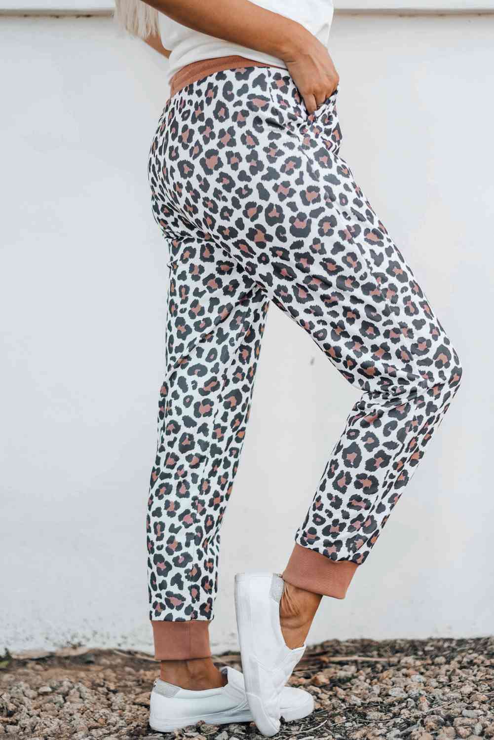 PantsPlace Leopard Print Elastic Waist Jogger Pants