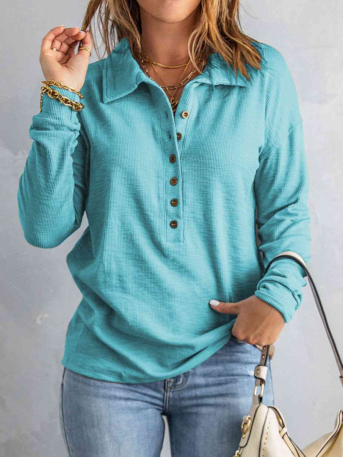 Collared Neck Half Button Top