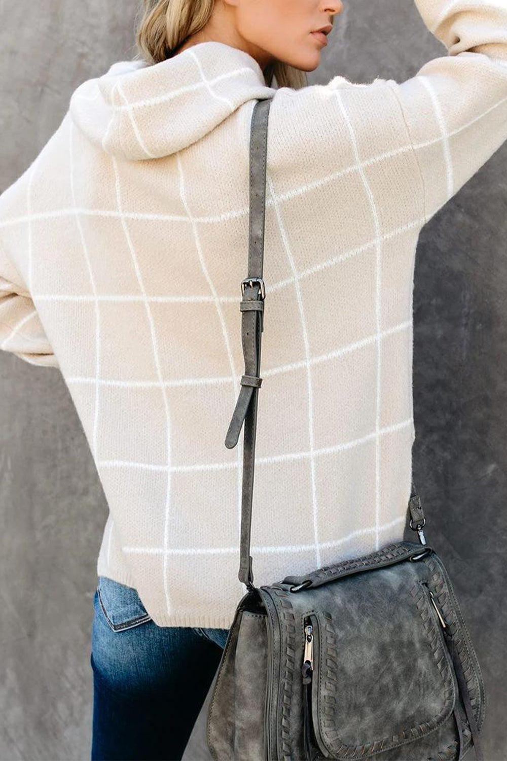 Plaid Turtleneck Drop Shoulder Sweater