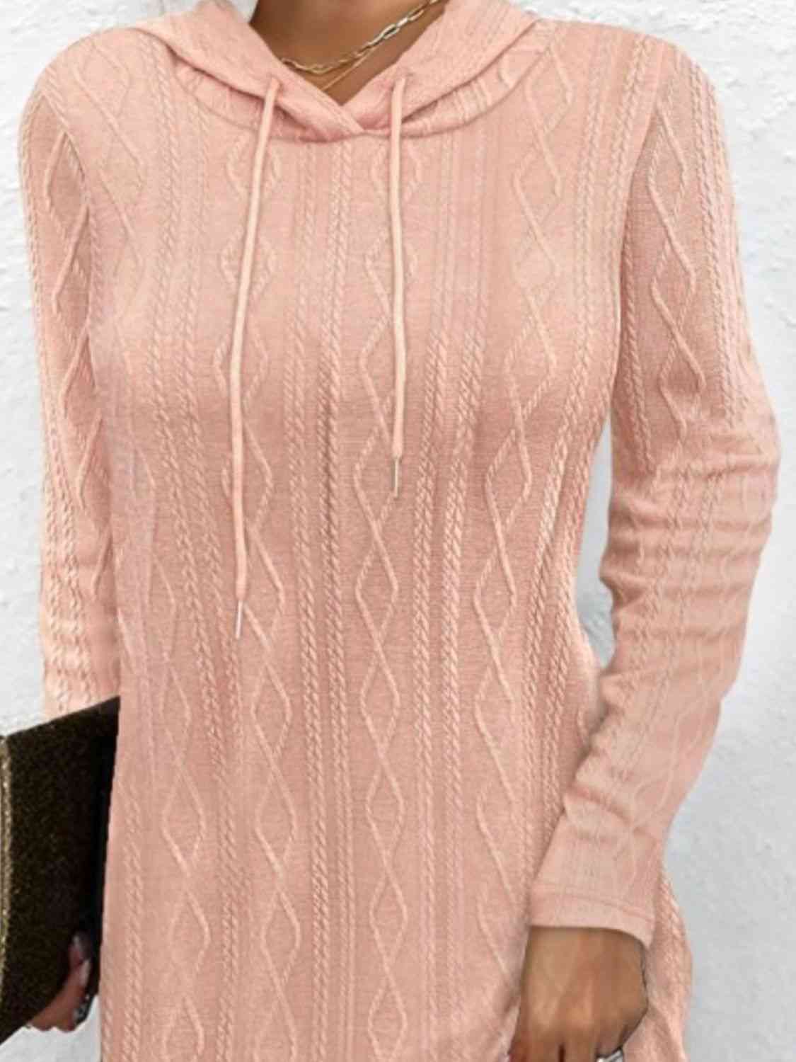 CozyWonders Full Size Drawstring Hooded Sweater Dress